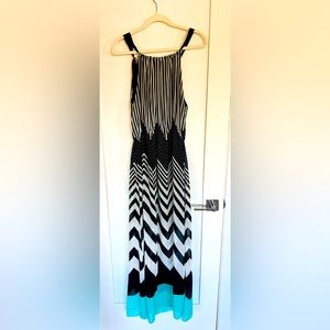 Black & White with turquoise summer maxi dress. Size large. Finn & Clover